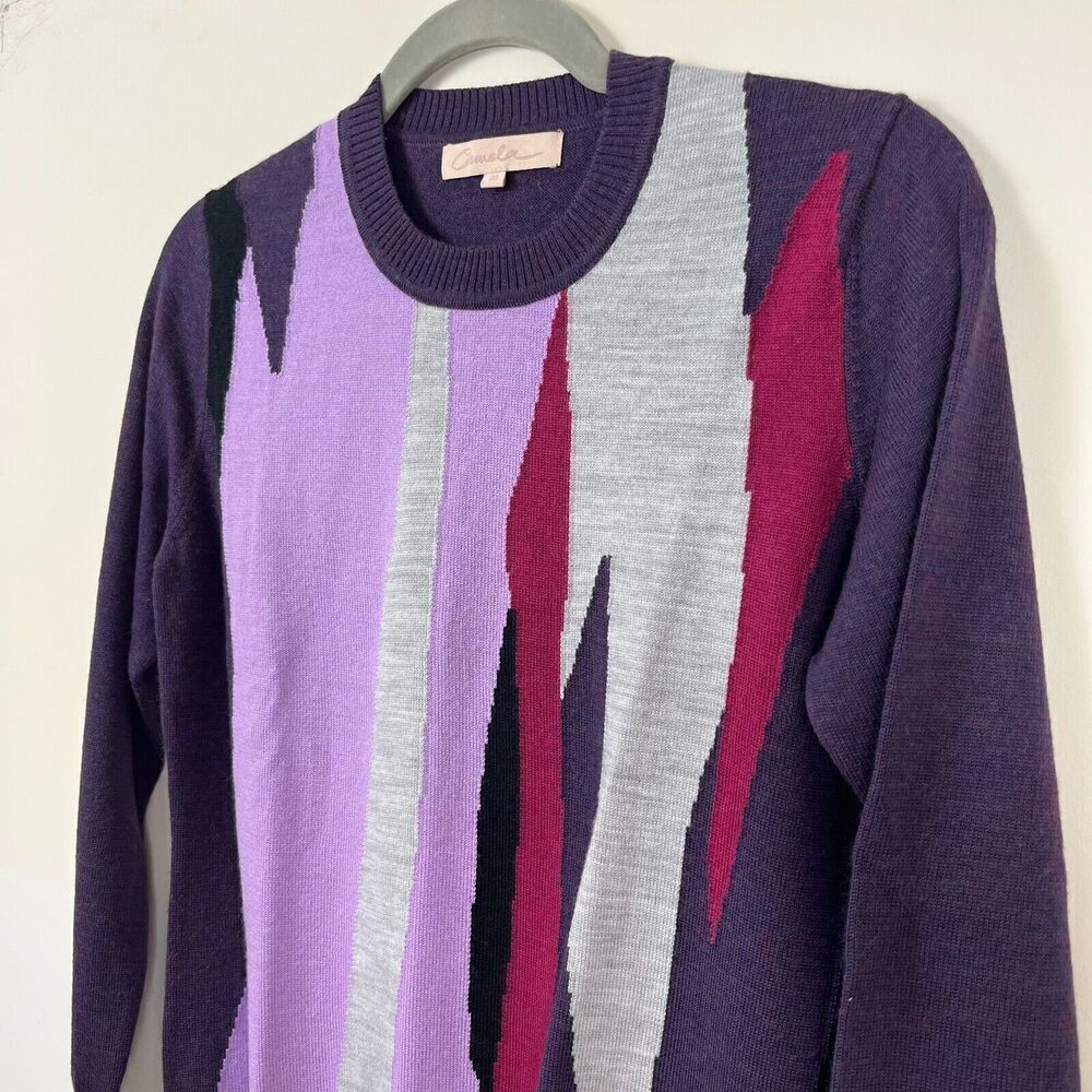 Camela Sweater Womens Small Purple Merino Wool Knit Abstract Artsy Academia Crew - Picture 5 of 8